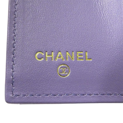 Chanel Wallet Matelasse Women's Brand Trifold Wallet Caviar Skin Purple Gold