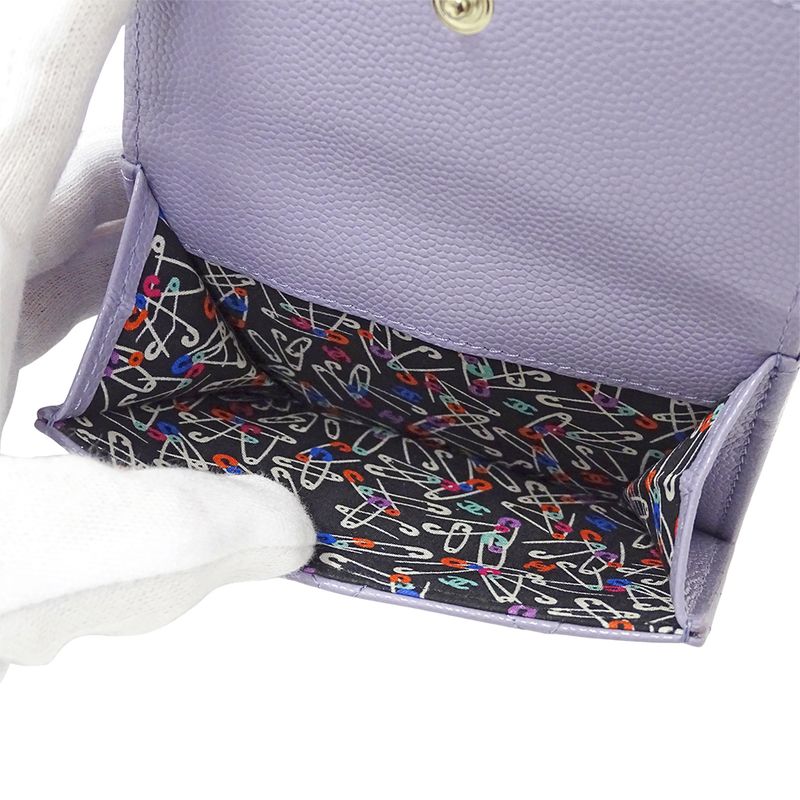 Chanel Wallet Matelasse Women's Brand Trifold Wallet Caviar Skin Purple Gold