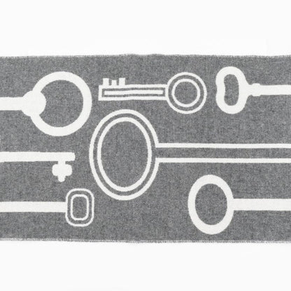 Hermes Muffler Kazak Keys Collection Gray 100% Cashmere Fringe Scarf