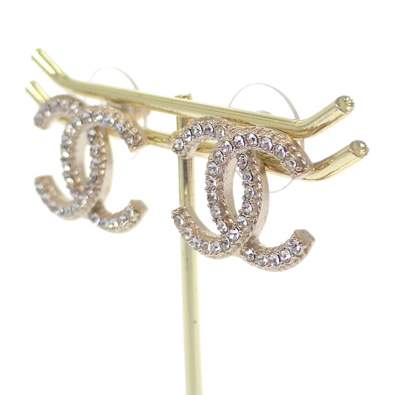 CHANEL Coco Mark Earrings Metal Strass Gold Women's