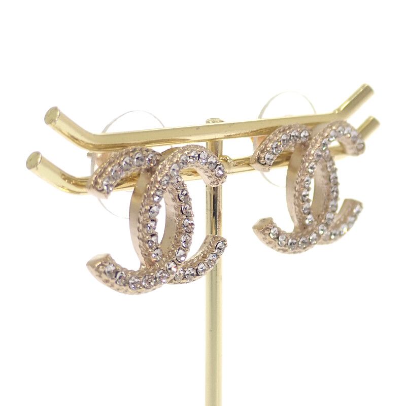 CHANEL Coco Mark Earrings Metal Strass Gold Women's