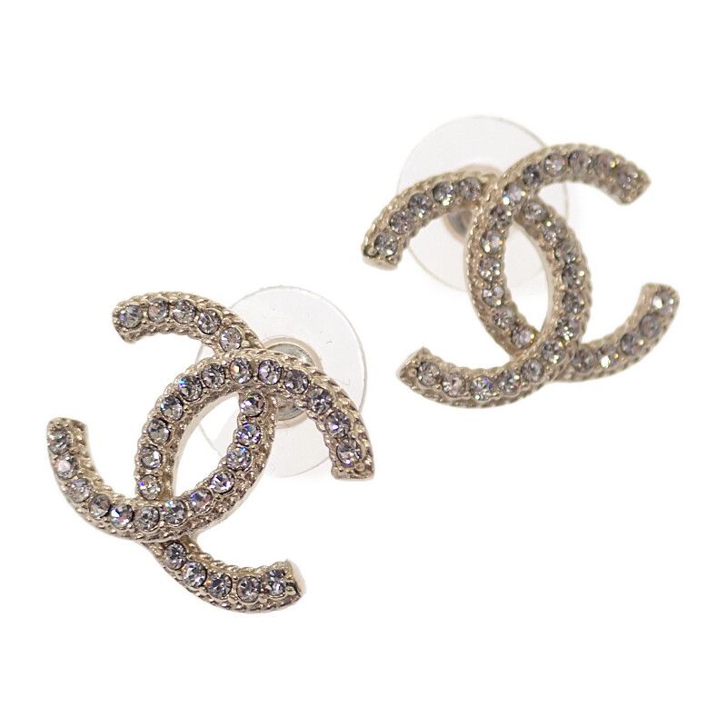 CHANEL Coco Mark Earrings Metal Strass Gold Women's