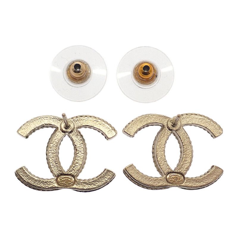 CHANEL Coco Mark Earrings Metal Strass Gold Women's