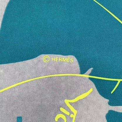 Hermes Carre 90 Scarf Map Pattern Silk Blue Box