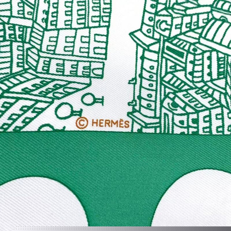 Hermes Carre 90 de Passage A Paris Silk Scarf Green