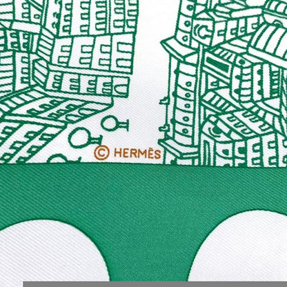 Hermes Carre 90 de Passage A Paris Silk Scarf Green