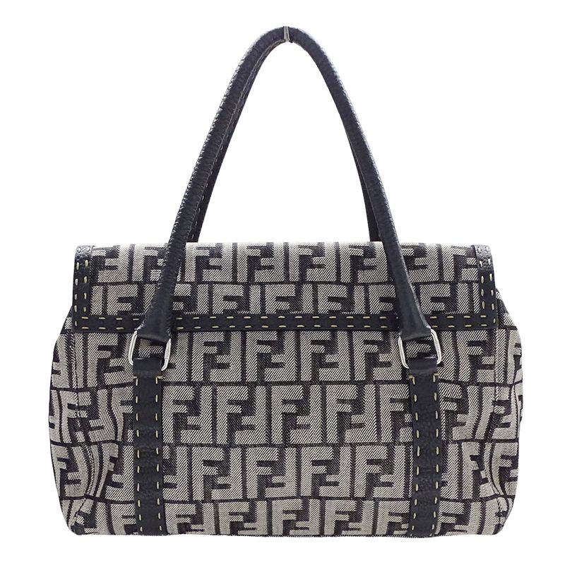 Fendi Bag Ladies Brand Tote Bag Handbag Zucca Selleria Mini Linda Canvas Gray