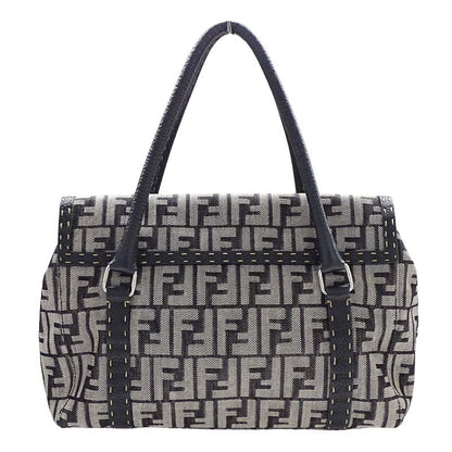Fendi Bag Ladies Brand Tote Bag Handbag Zucca Selleria Mini Linda Canvas Gray