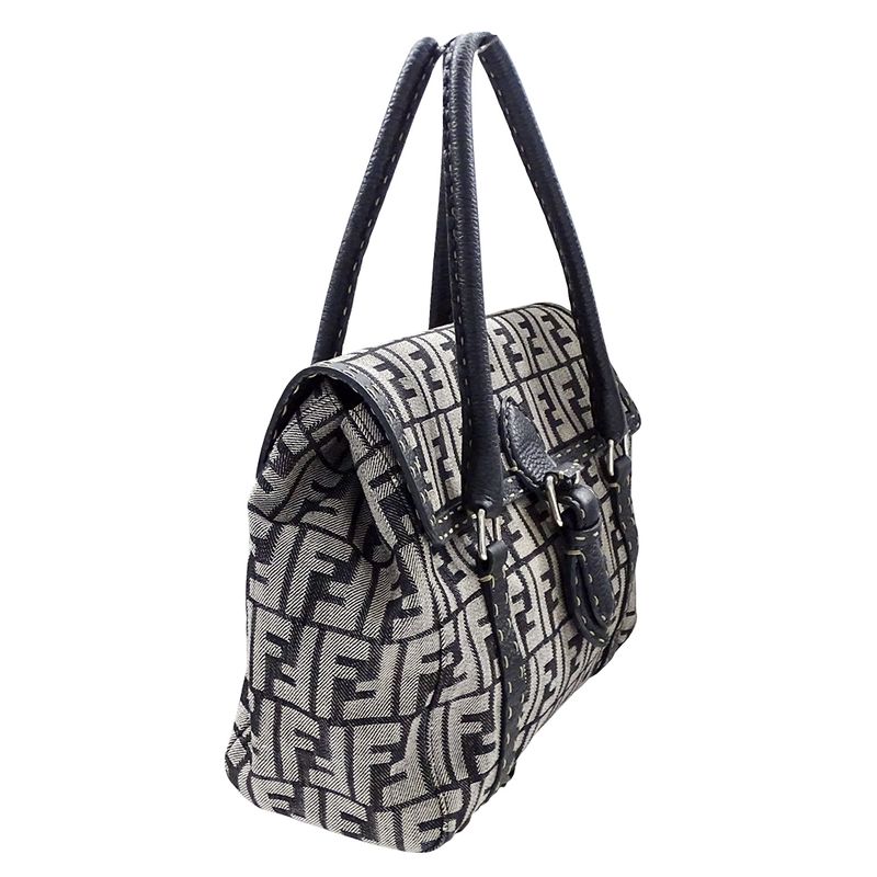 Fendi Bag Ladies Brand Tote Bag Handbag Zucca Selleria Mini Linda Canvas Gray