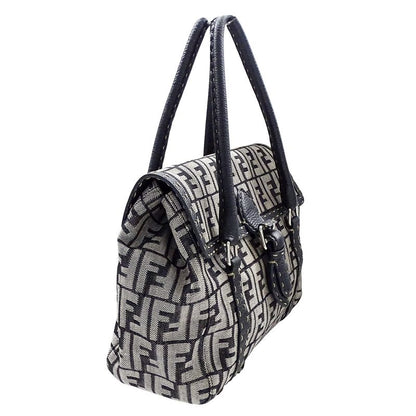 Fendi Bag Ladies Brand Tote Bag Handbag Zucca Selleria Mini Linda Canvas Gray