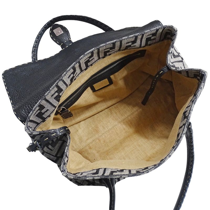 Fendi Bag Ladies Brand Tote Bag Handbag Zucca Selleria Mini Linda Canvas Gray