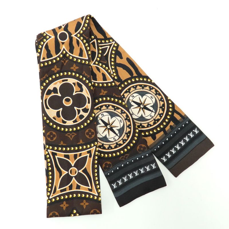 Louis Vuitton Bandeau World M70853 Scarf Brown Silk Accessory Women's