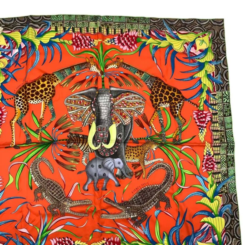Hermes Scarf Carre 90 LA Marche DU Zambeze Marche On The Zambezi Silk Multicolor