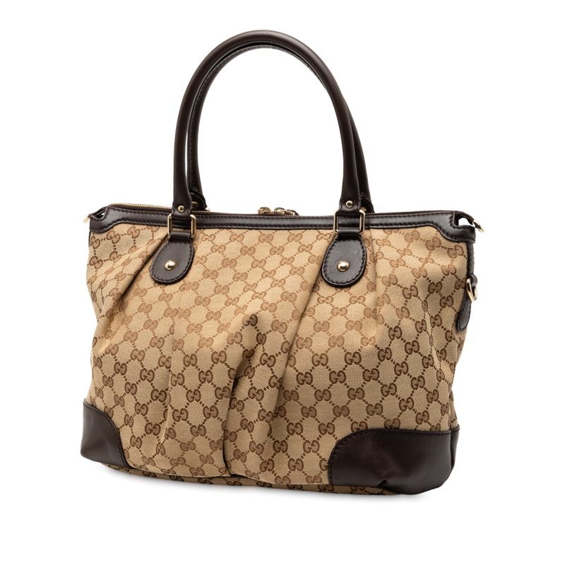 GUCCI GG Canvas Ski Shoulder Bag Tote Bag 285730 Beige Brown Canvas Leather