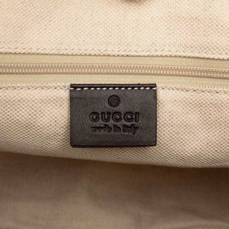 GUCCI GG Canvas Ski Shoulder Bag Tote Bag 285730 Beige Brown Canvas Leather