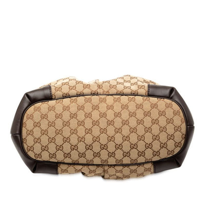 GUCCI GG Canvas Ski Shoulder Bag Tote Bag 285730 Beige Brown Canvas Leather