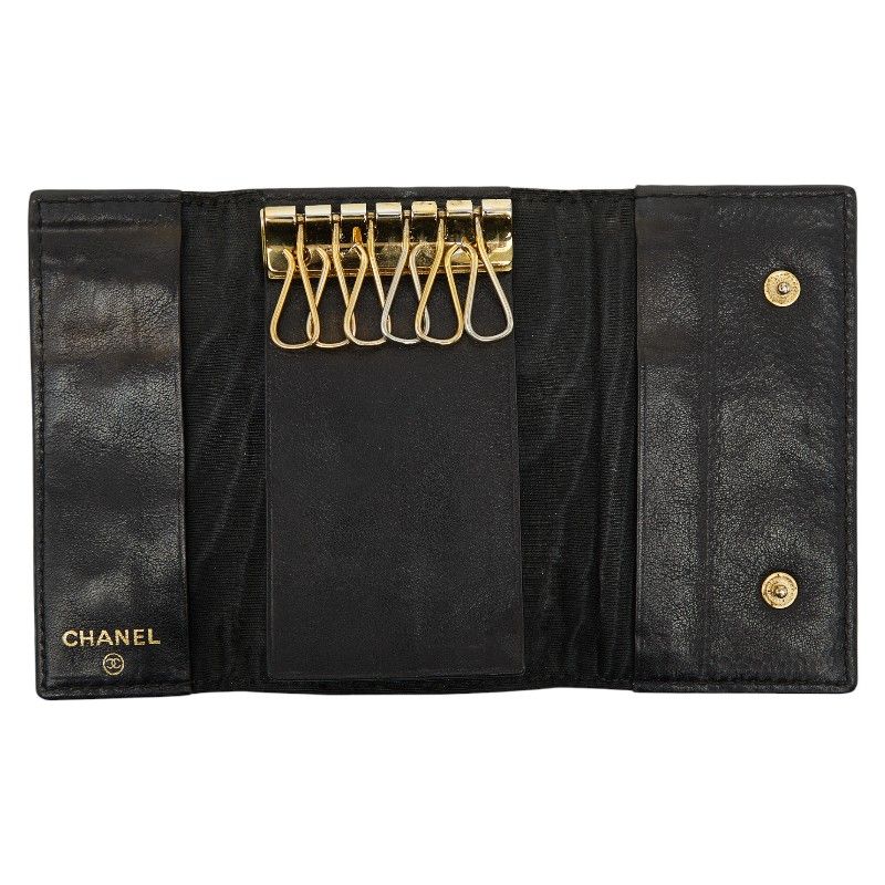 CHANEL Coco Mark Key Case 6 Rows Black Caviar Skin Ladies CHANEL