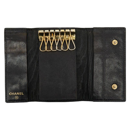 CHANEL Coco Mark Key Case 6 Rows Black Caviar Skin Ladies CHANEL
