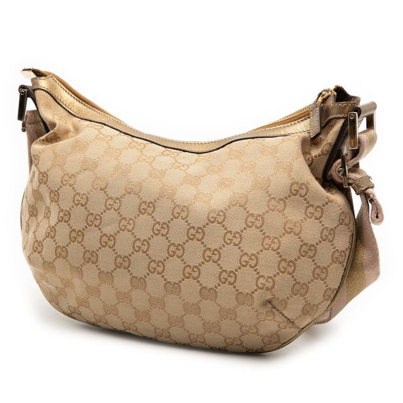 GUCCI GG Canvas Crossbody Shoulder Bag 181092 Beige Gold Canvas Leather Women's