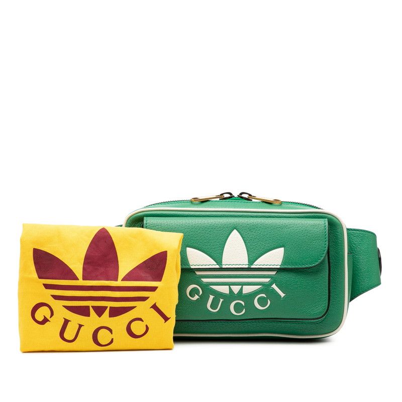 GUCCI X Adidas Body Bag Bum Bag 722141 Green White Leather Women's GUCCI