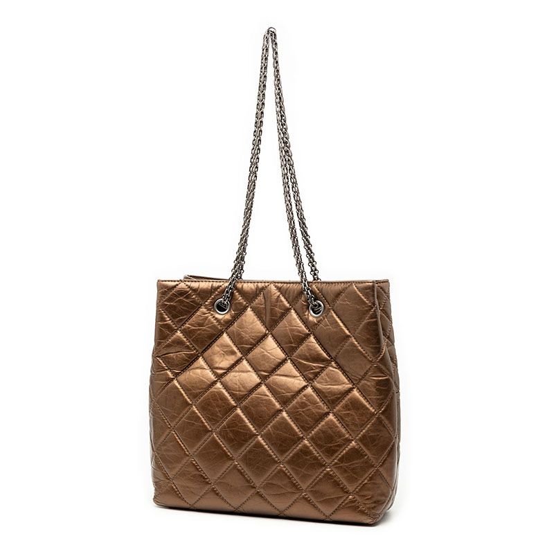 CHANEL 2.55 Matelasse Chain Shoulder Bag Bronze Brown Leather Women's CHANEL