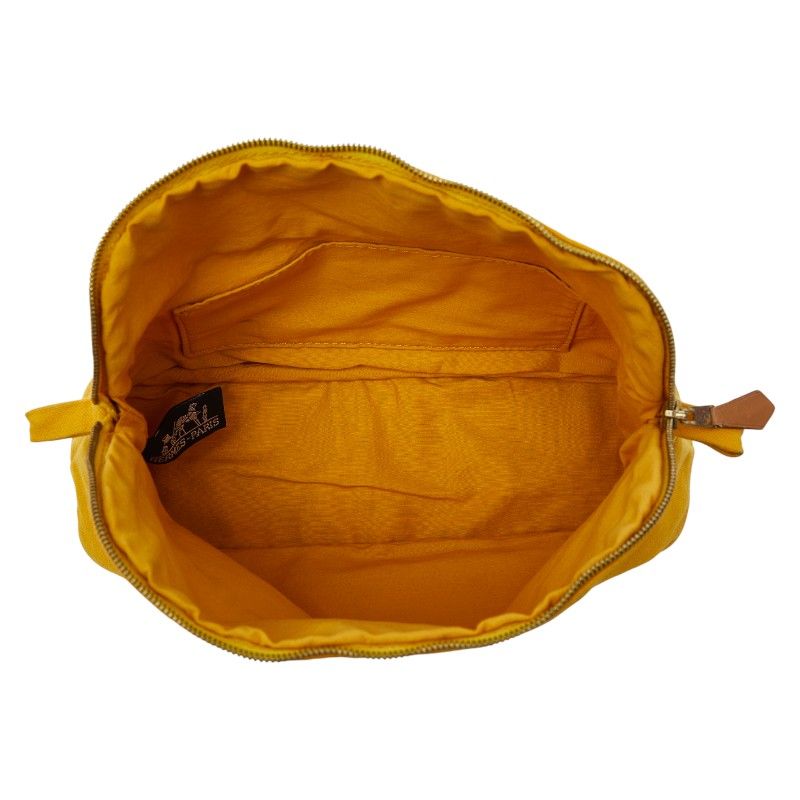 HERMES Bolide Pouch 25 Pouch Accessory Case Yellow Canvas Women's HERMES