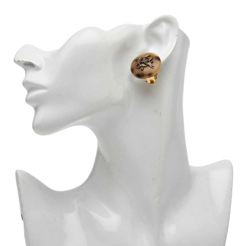HERMES Trumpet Ribbon Motif Beige Brown Gold Buffalo Horn Plated Women's HERMES