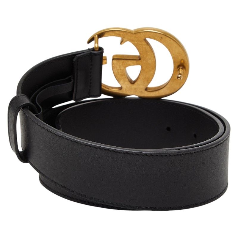 GUCCI Ggmarmont Double G Belt Size:75 30 400593 Black Leather Women's GUCCI