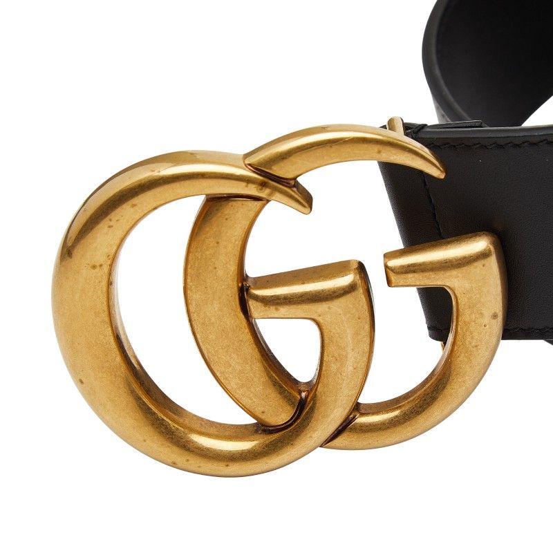 GUCCI Ggmarmont Double G Belt Size:75 30 400593 Black Leather Women's GUCCI