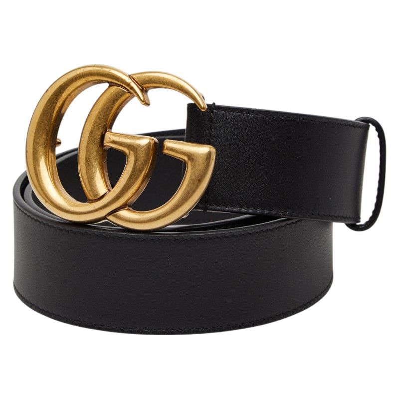 GUCCI Ggmarmont Double G Belt Size:75 30 400593 Black Leather Women's GUCCI