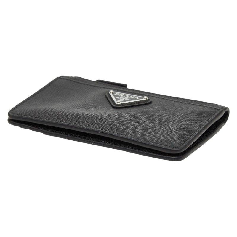PRADA Triangle Logo Plate Coin Case Card Case 2mc084 Black Sapphire Leather