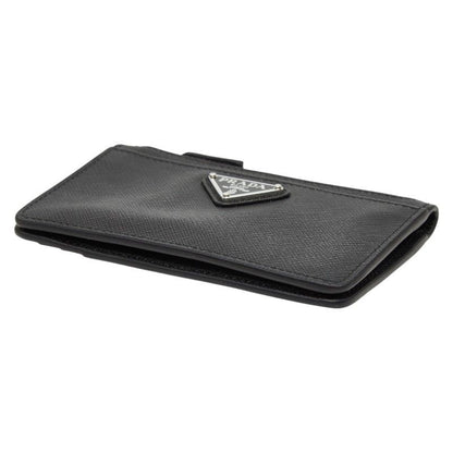 PRADA Triangle Logo Plate Coin Case Card Case 2mc084 Black Sapphire Leather