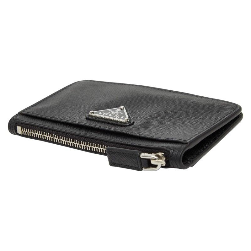 PRADA Triangle Logo Plate Coin Case Card Case 2mc084 Black Sapphire Leather