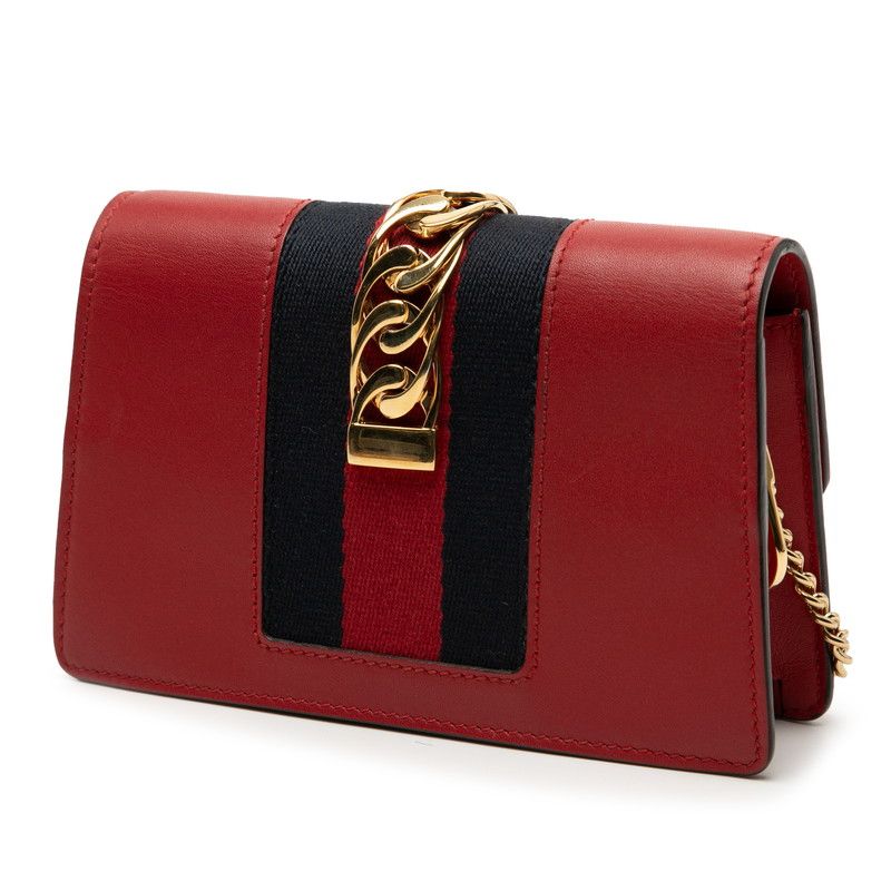 GUCCI Sylvie Mini Chain Shoulder Bag 494646 Red Multicolor-leather Women's GUCCI