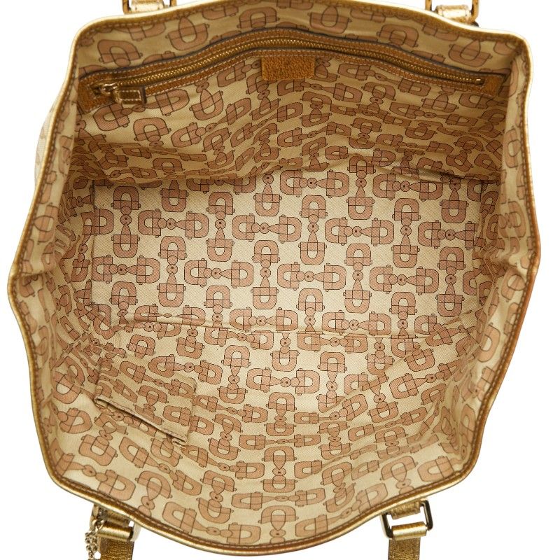 GUCCI GG Canvas Sherry Line Tote Bag Handbag 139260 Brown Gold Canvas Leather
