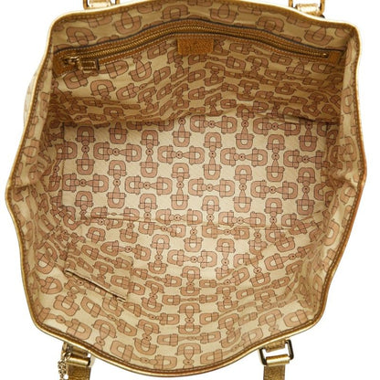 GUCCI GG Canvas Sherry Line Tote Bag Handbag 139260 Brown Gold Canvas Leather