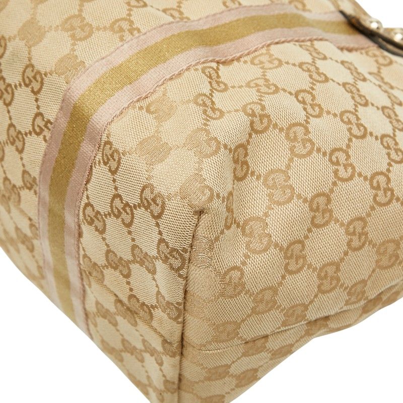 GUCCI GG Canvas Sherry Line Tote Bag Handbag 139260 Brown Gold Canvas Leather
