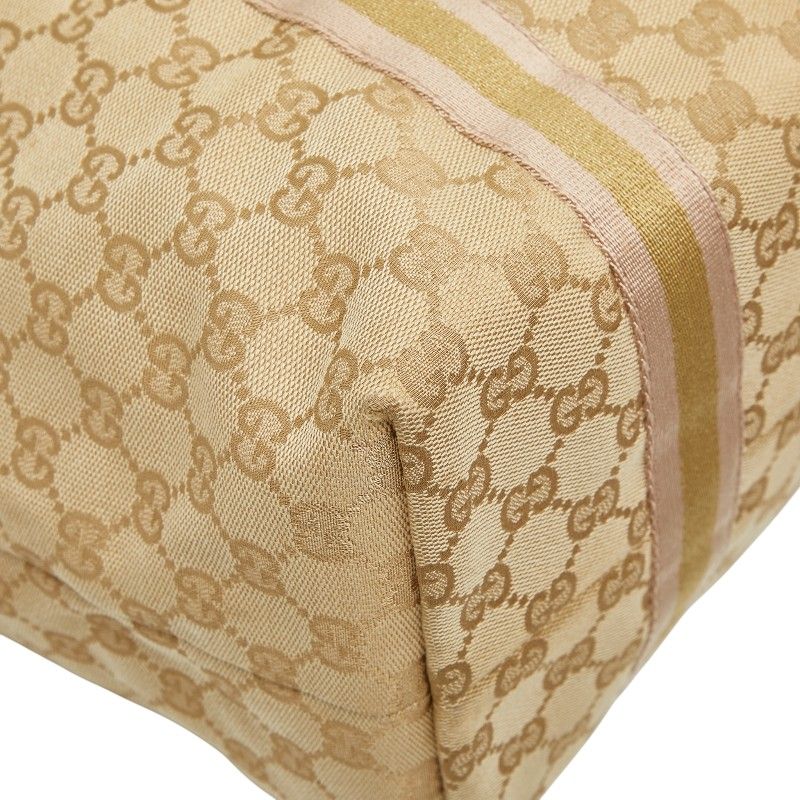 GUCCI GG Canvas Sherry Line Tote Bag Handbag 139260 Brown Gold Canvas Leather