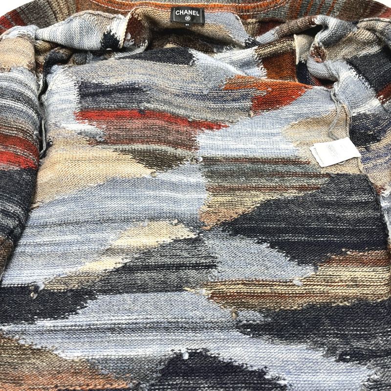 Chanel Sweater Coco Button W Pocket With Belt P77502 Wool Cashmere Multicolor
