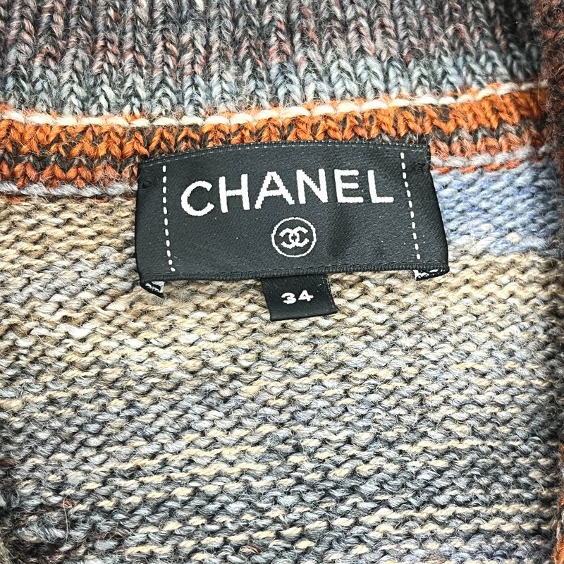 Chanel Sweater Coco Button W Pocket With Belt P77502 Wool Cashmere Multicolor