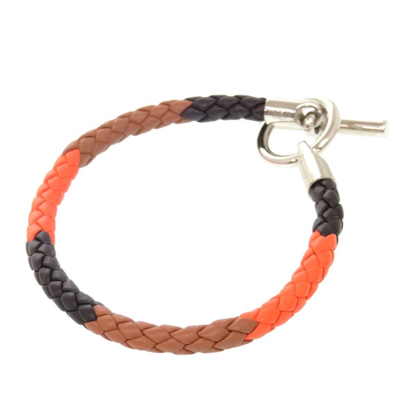 Hermes Grennan Leather Orange Brown Black Silver Hardware Bracelet Accessory