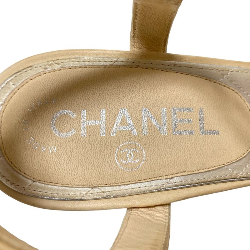 Chanel Sandals 38 Women's Beige Coco Mark Outsole Reupholstered Leather