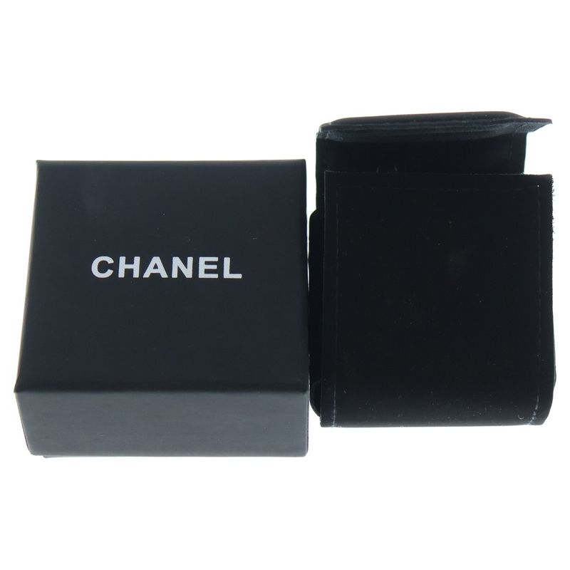 Chanel Coco Mark Logo Rhinestone Hoop Earrings Gold Black GP