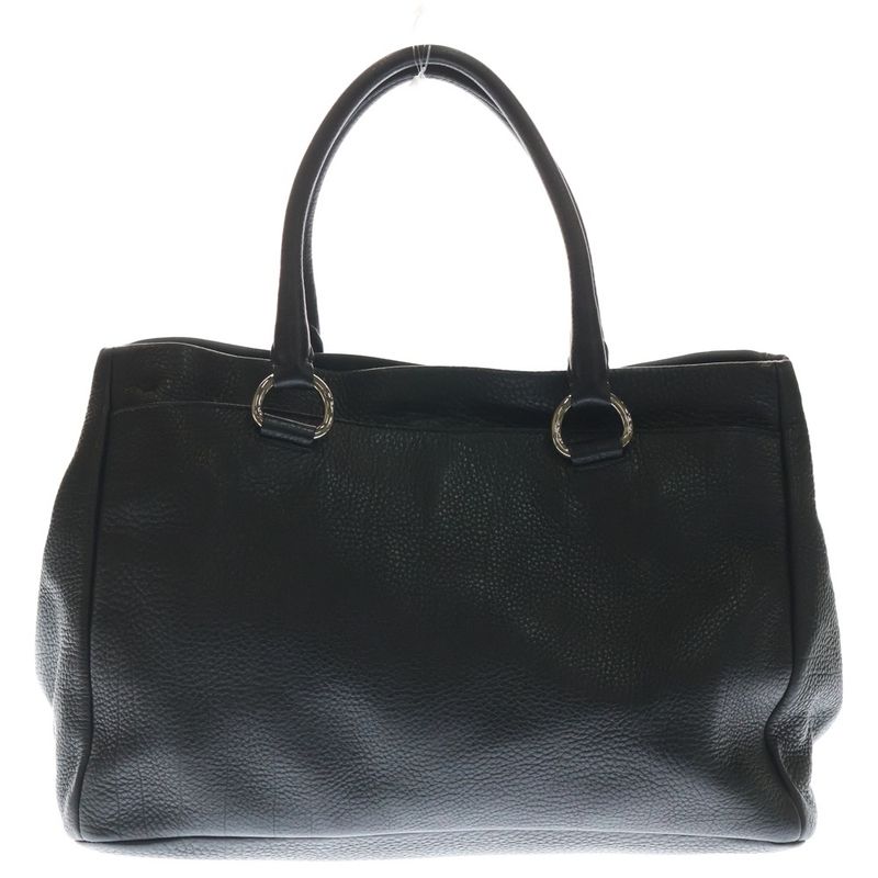 Prada Vitello Daino Leather Logo Plate Handbag Silver Hardware Black