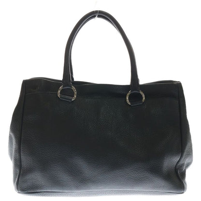 Prada Vitello Daino Leather Logo Plate Handbag Silver Hardware Black