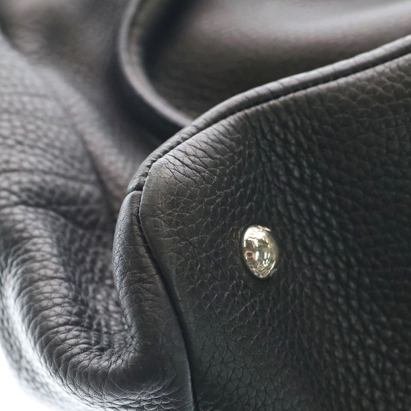 Prada Vitello Daino Leather Logo Plate Handbag Silver Hardware Black