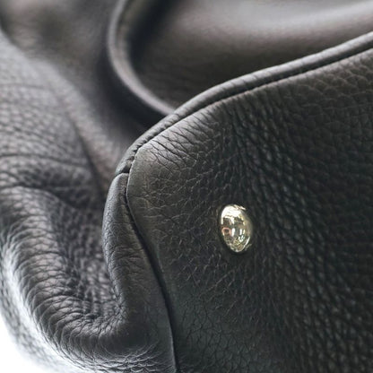 Prada Vitello Daino Leather Logo Plate Handbag Silver Hardware Black