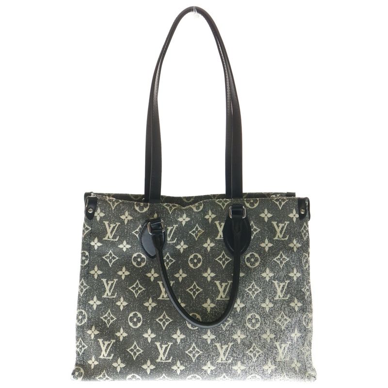 Louis Vuitton Monogram Denim On The Go MM Handbag Tote Bag Black Gray Denim X