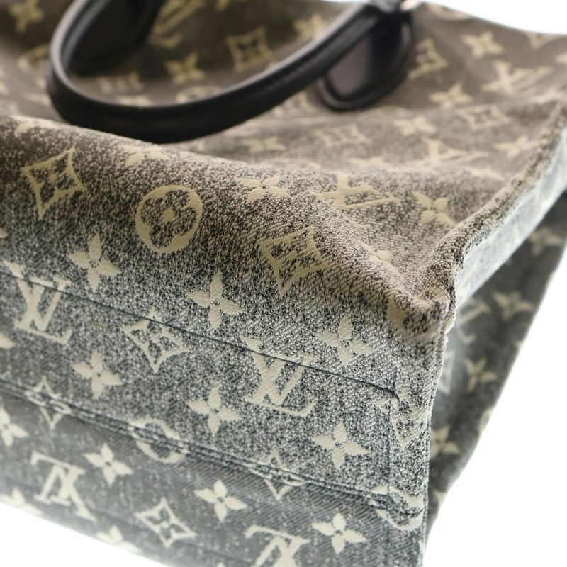 Louis Vuitton Monogram Denim On The Go MM Handbag Tote Bag Black Gray Denim X