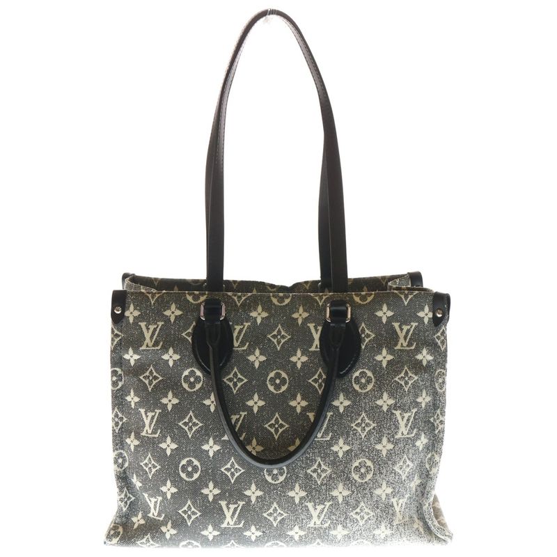 Louis Vuitton Monogram Denim On The Go MM Handbag Tote Bag Black Gray Denim X